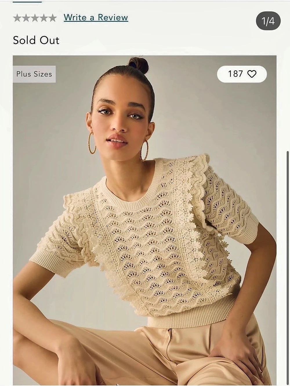 Anthropologie By Anthropologie Short-Sleeve Lace Detail Sweater Cream
